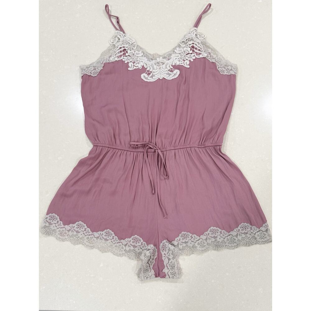 In Bloom by Jonquil Lace Trim Shortie Pajamas Lingerie Dusty Rose Pink Large
